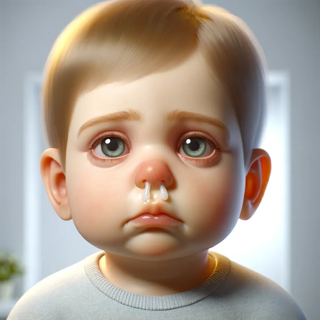 A realistic depiction of a baby with mucus coming out of their nose bilingual book for kids