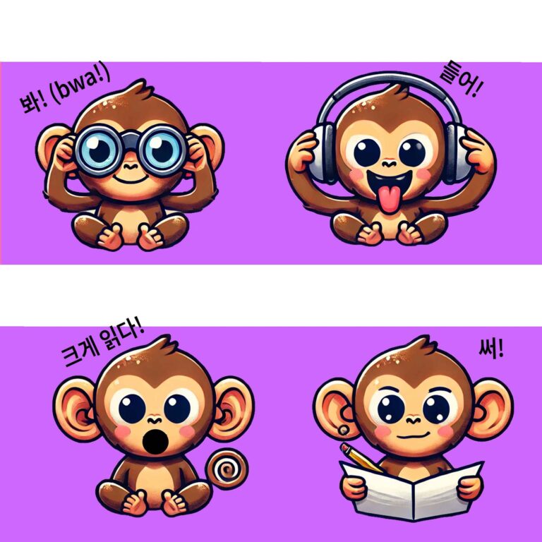 english-korean-bilingual-audiobook-image-of-4-monkey-squares