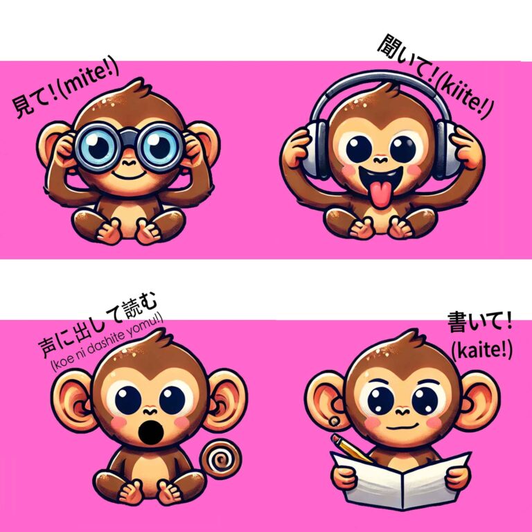 english-japanese-bilingual-audiobook-image-of-4-monkey-squares